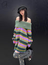 YANYAN KNITS 24 Autumn and Winter Alpaca Striped Raglan Dress YYK-YYW24-1331-PINSE Colorblocking